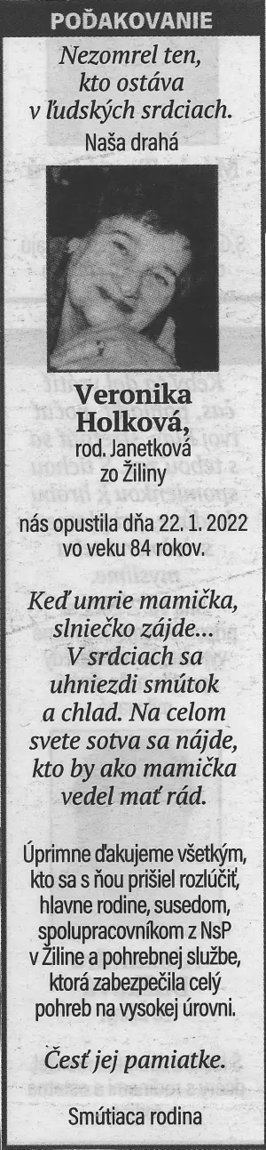 Poďakovanie 123 - pohrebné služby LAuK