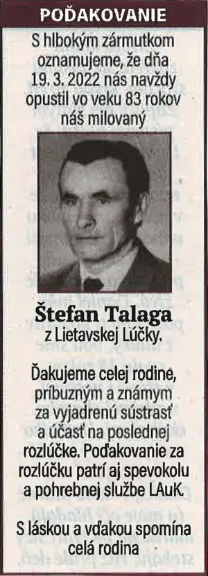Poďakovanie 114 - pohrebné služby LAuK