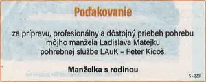Poďakovanie 106 - pohrebné služby LAuK