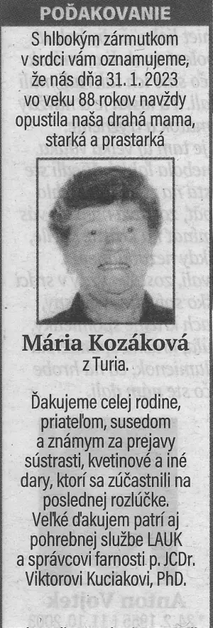Poďakovanie 99 - pohrebné služby LAuK