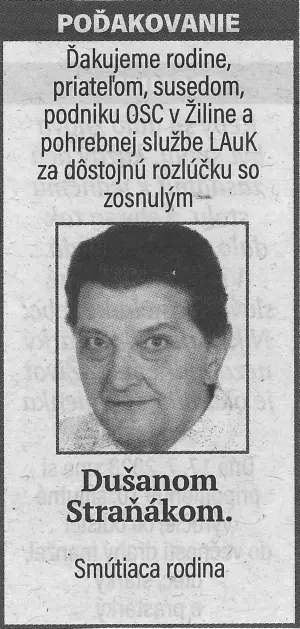 Poďakovanie 90 - pohrebné služby LAuK