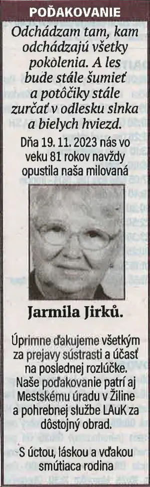 Poďakovanie 78 - pohrebné služby LAuK