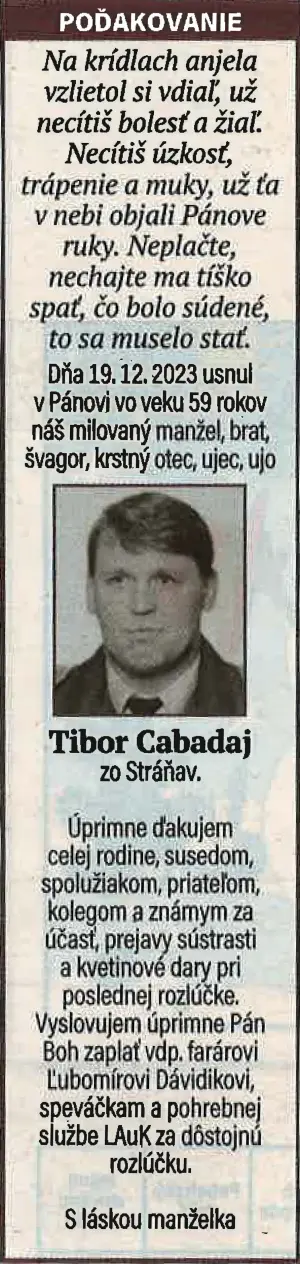 Poďakovanie 76 - pohrebné služby LAuK