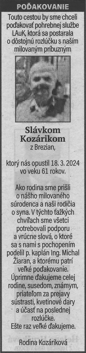 Poďakovanie 66 - pohrebné služby LAuK