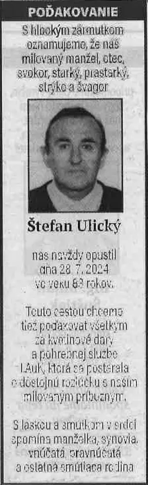Poďakovanie 64 - pohrebné služby LAuK