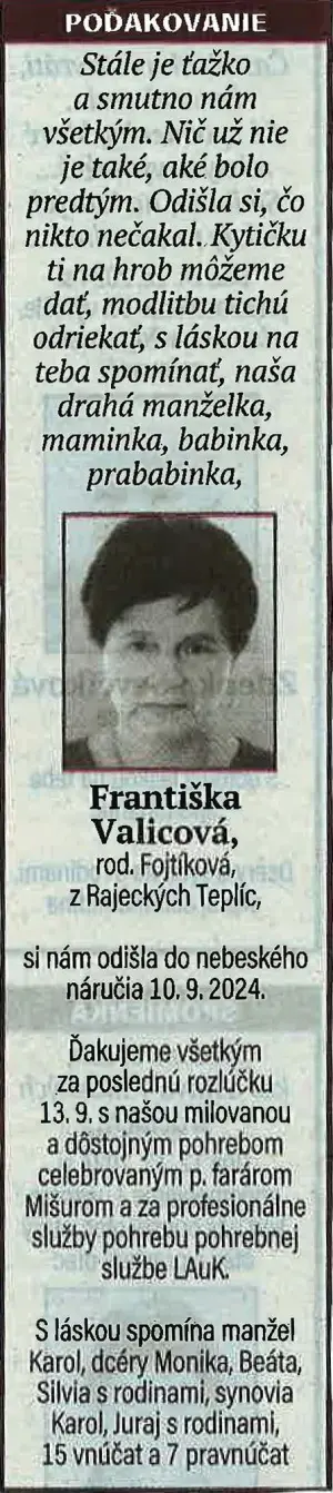 Poďakovanie 56 - pohrebné služby LAuK