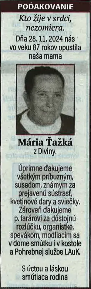 Poďakovanie 54 - pohrebné služby LAuK