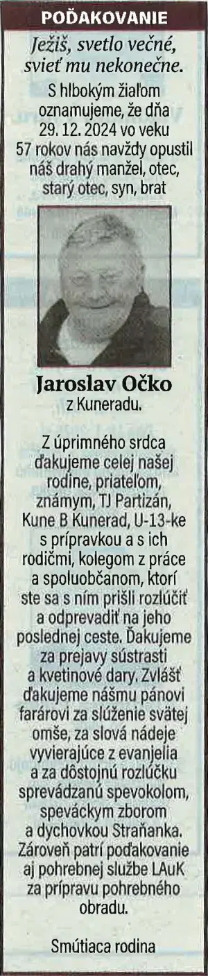 Poďakovanie 50 - pohrebné služby LAuK