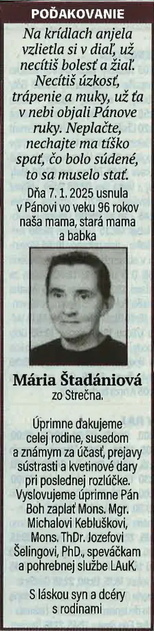 Poďakovanie 49 - pohrebné služby LAuK