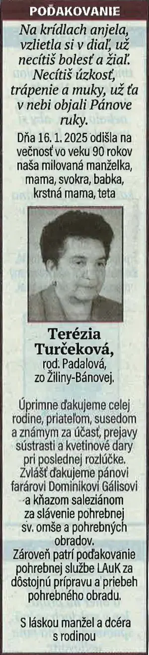 Poďakovanie 47 - pohrebné služby LAuK