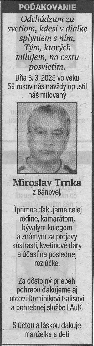 Poďakovanie 42 - pohrebné služby LAuK