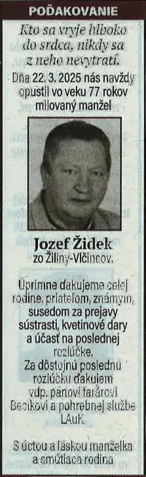 Poďakovanie 39 - pohrebné služby LAuK
