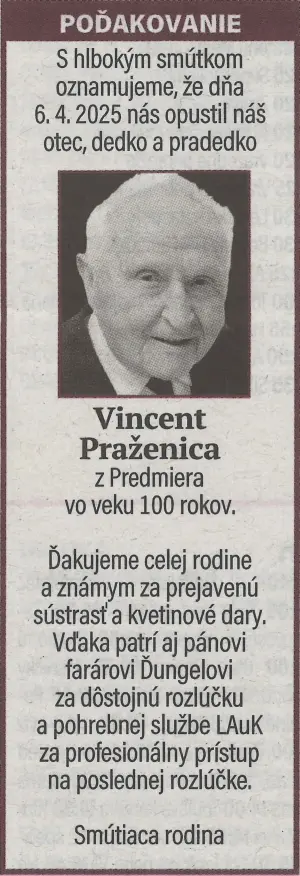 Poďakovanie 38 - pohrebné služby LAuK
