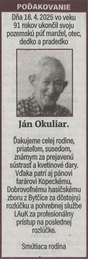 Poďakovanie 37 - pohrebné služby LAuK