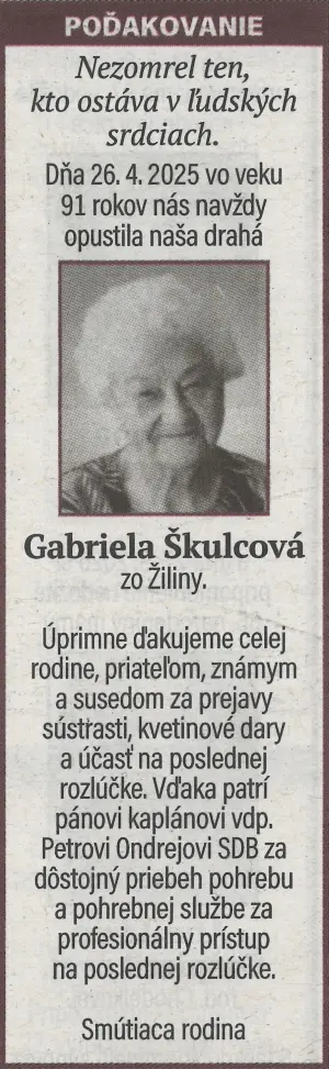 Poďakovanie 36 - pohrebné služby LAuK