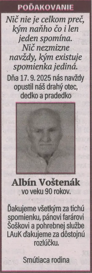 Poďakovanie 32 - pohrebné služby LAuK