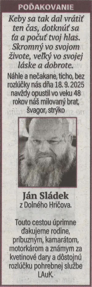 Poďakovanie 31 - pohrebné služby LAuK