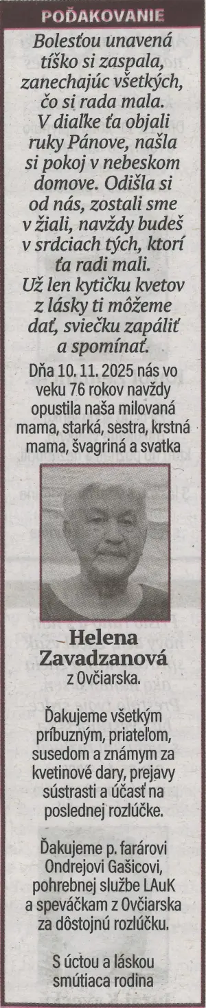 Poďakovanie 26 - pohrebné služby LAuK