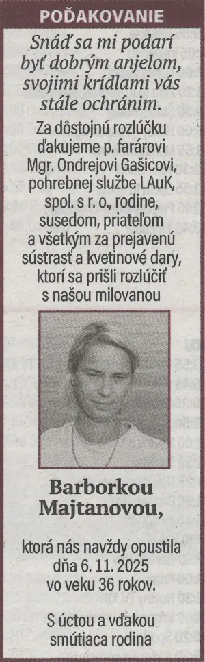 Poďakovanie 25 - pohrebné služby LAuK