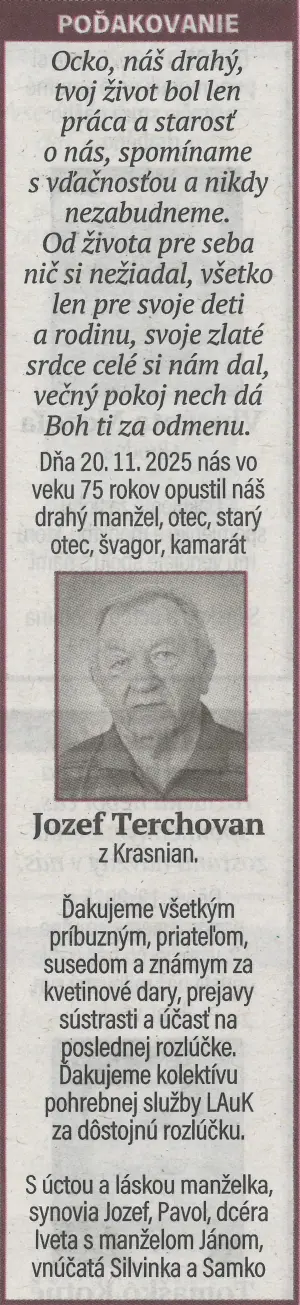 Poďakovanie 24 - pohrebné služby LAuK