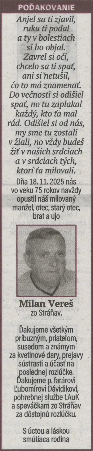 Poďakovanie 23 - pohrebné služby LAuK