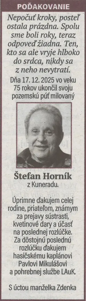 Poďakovanie 21 - pohrebné služby LAuK