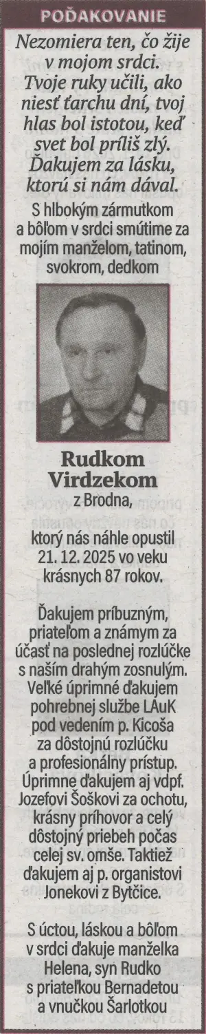 Poďakovanie 20 - pohrebné služby LAuK