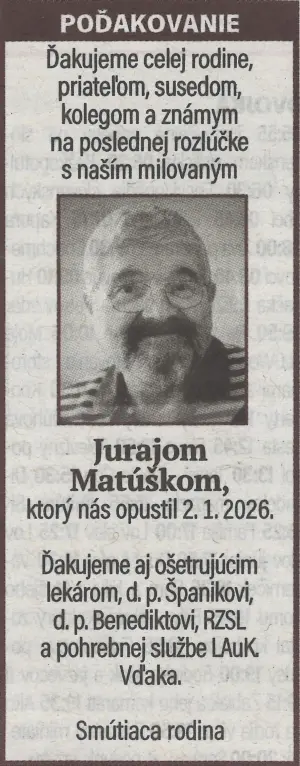 Poďakovanie 19 - pohrebné služby LAuK