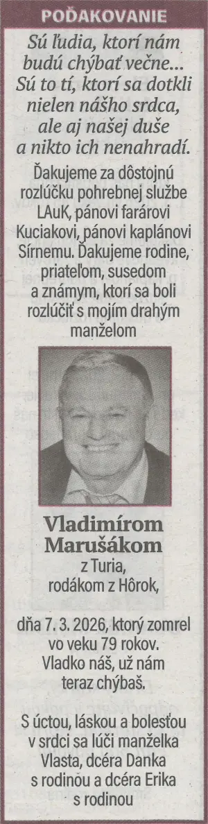 Poďakovanie 16 - pohrebné služby LAuK