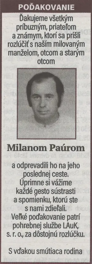 Poďakovanie 15 - pohrebné služby LAuK