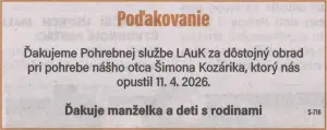 Poďakovanie 13 - pohrebné služby LAuK
