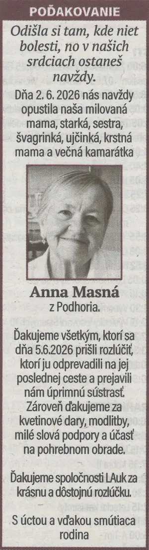 Poďakovanie 10 - pohrebné služby LAuK