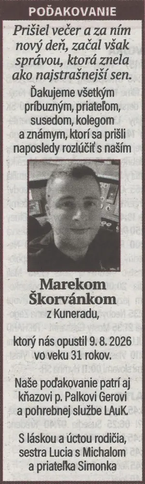 Poďakovanie 6 - pohrebné služby LAuK