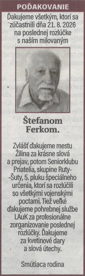 Poďakovanie 5 - pohrebné služby LAuK