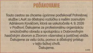 Poďakovanie 3 - pohrebné služby LAuK