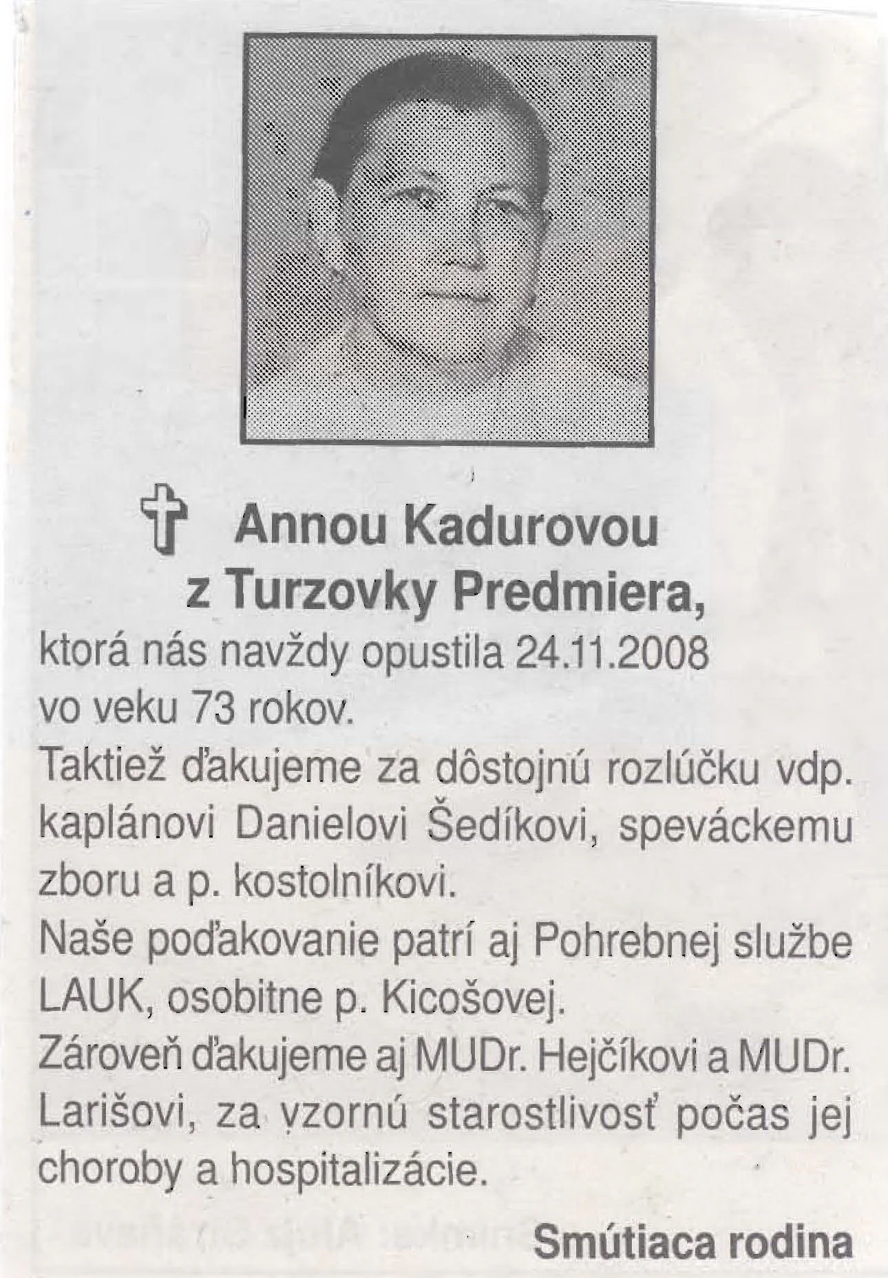 Poďakovanie 331 - pohrebné služby LAuK