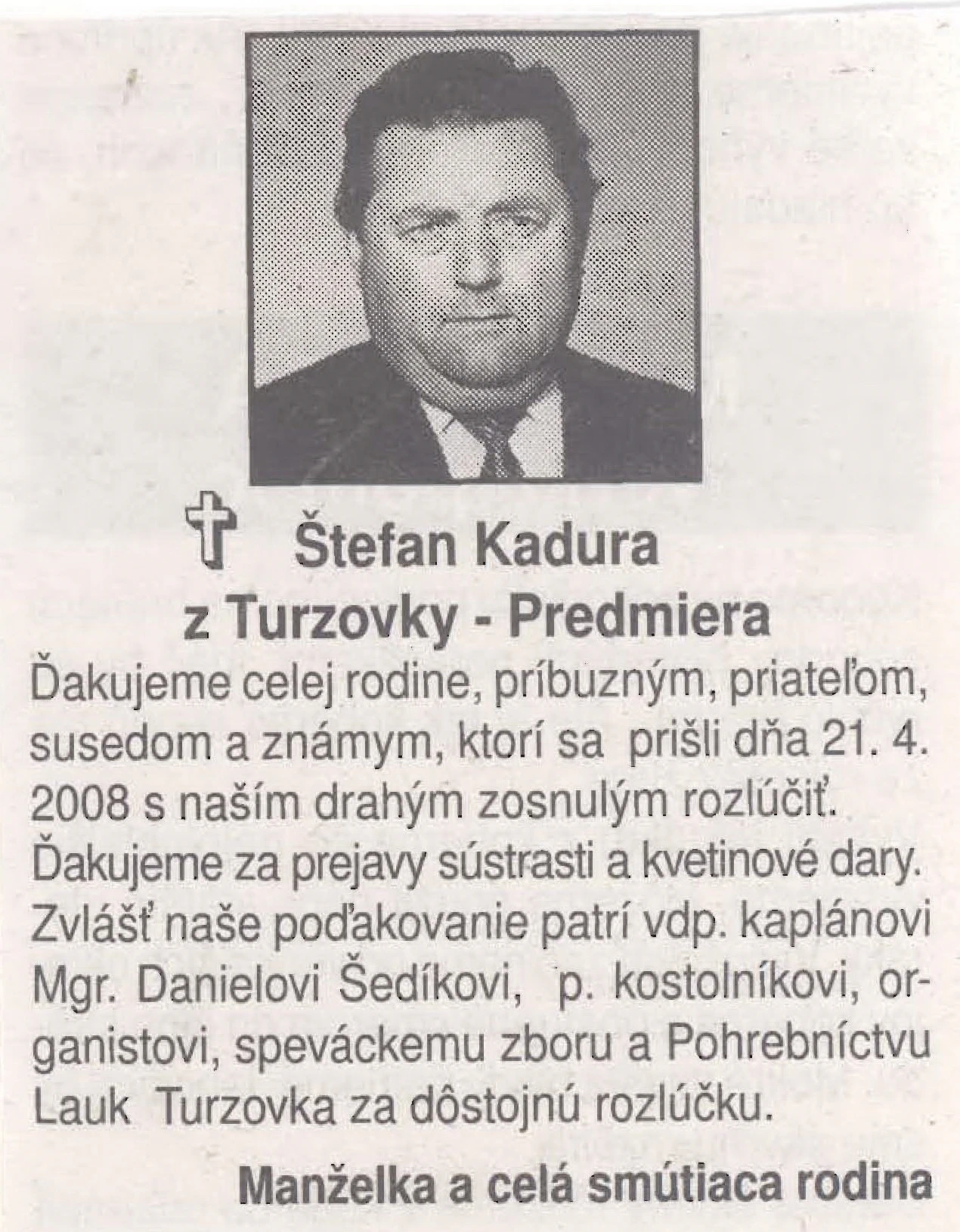 Poďakovanie 330 - pohrebné služby LAuK