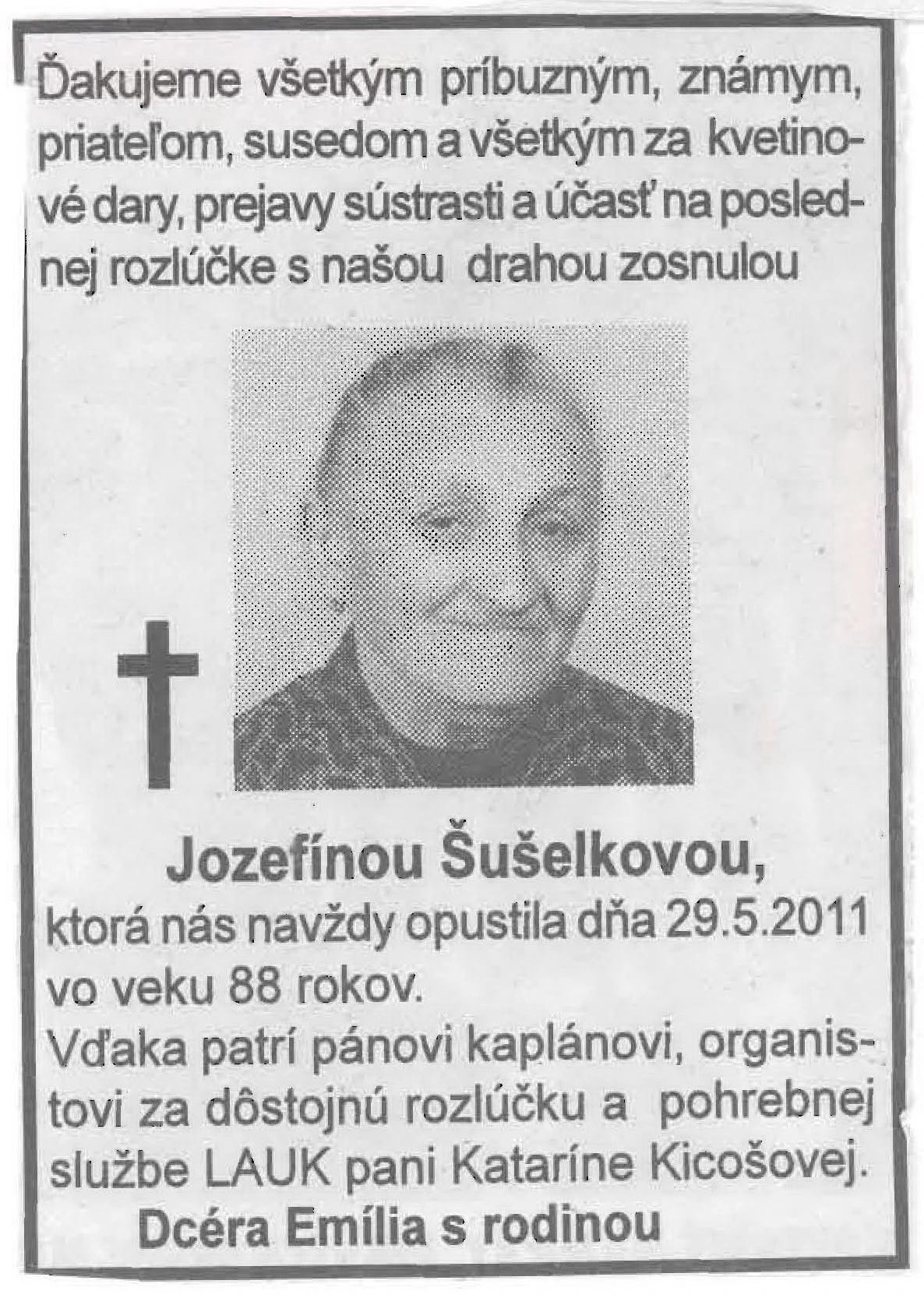 Poďakovanie 322 - pohrebné služby LAuK