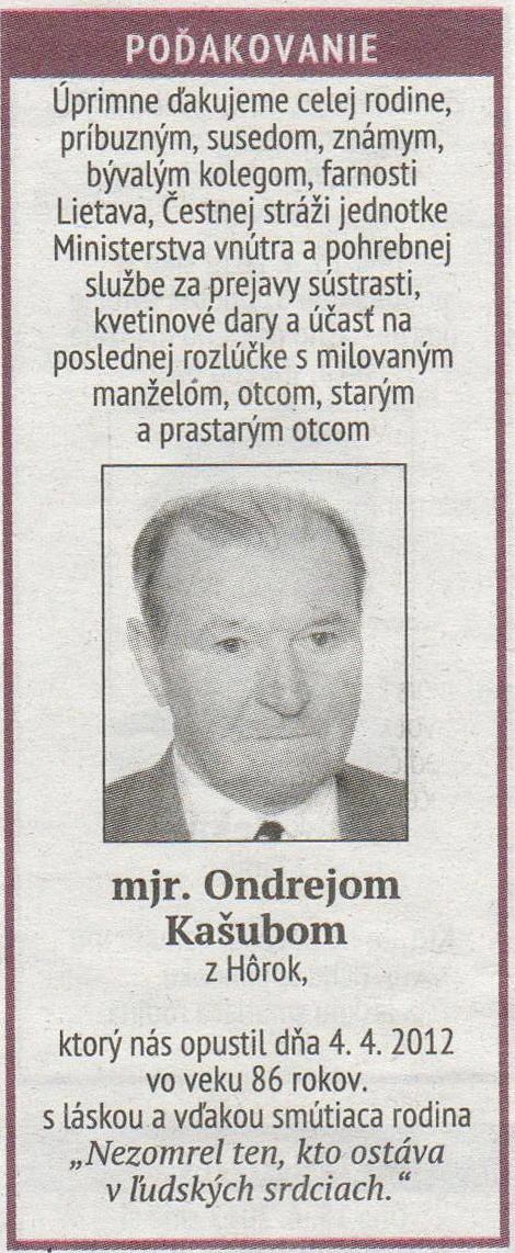 Poďakovanie 311 - pohrebné služby LAuK