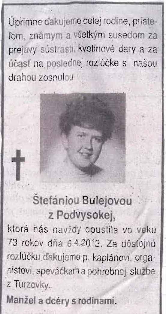 Poďakovanie 310 - pohrebné služby LAuK