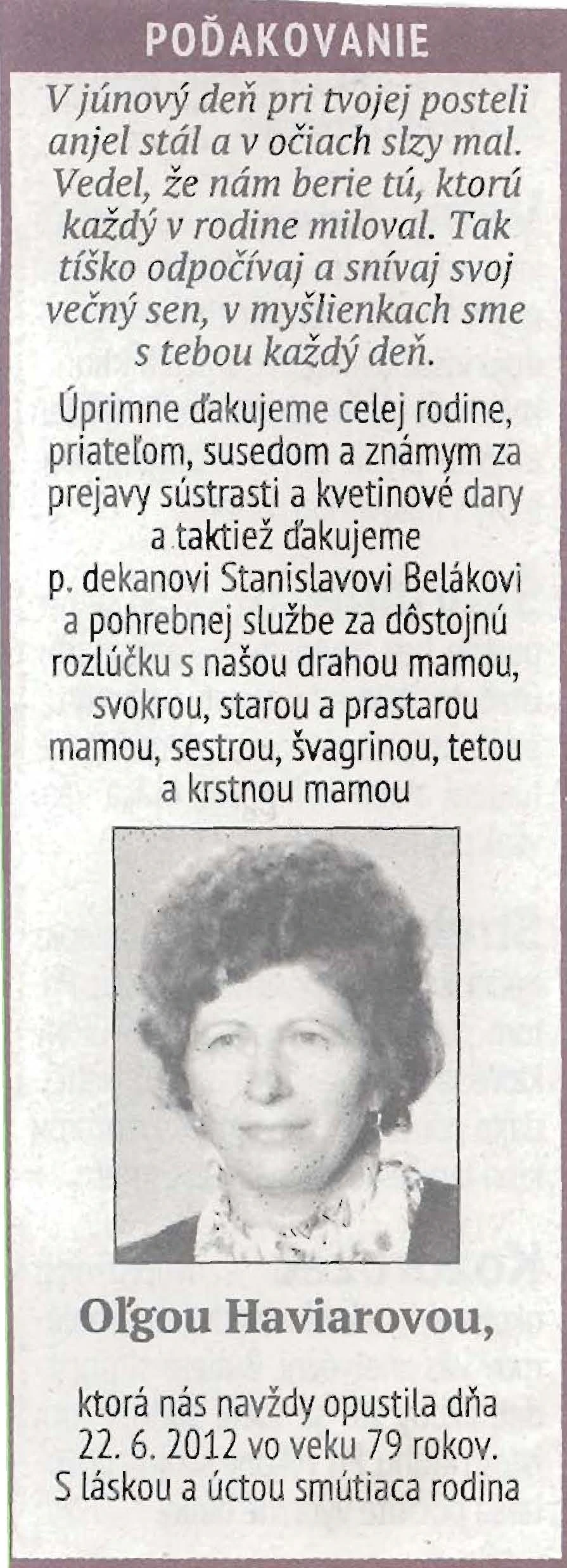 Poďakovanie 308 - pohrebné služby LAuK