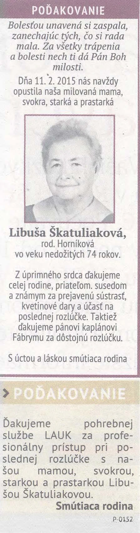 Poďakovanie 294 - pohrebné služby LAuK