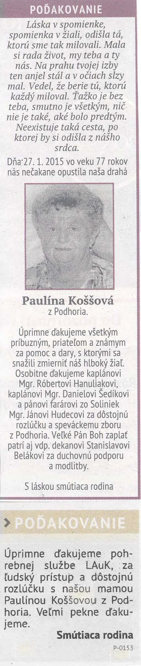 Poďakovanie 293 - pohrebné služby LAuK