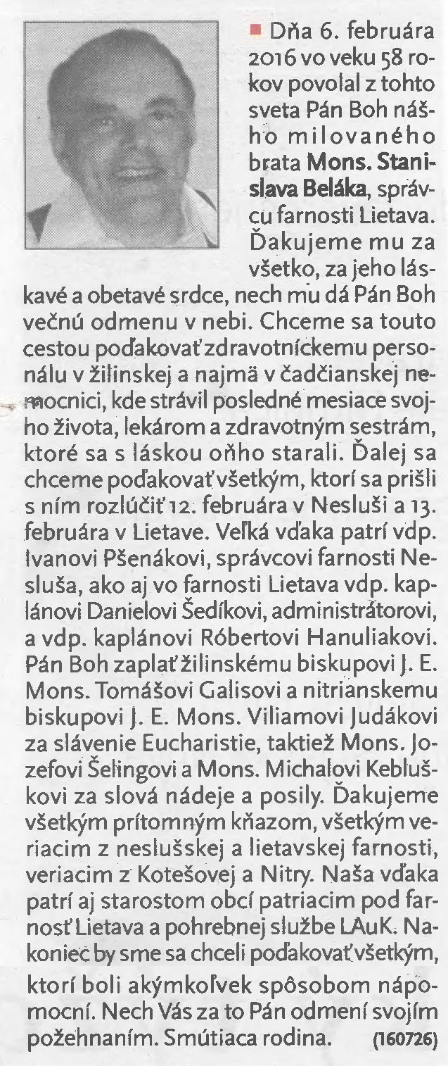 Poďakovanie 286 - pohrebné služby LAuK