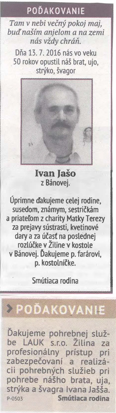 Poďakovanie 280 - pohrebné služby LAuK