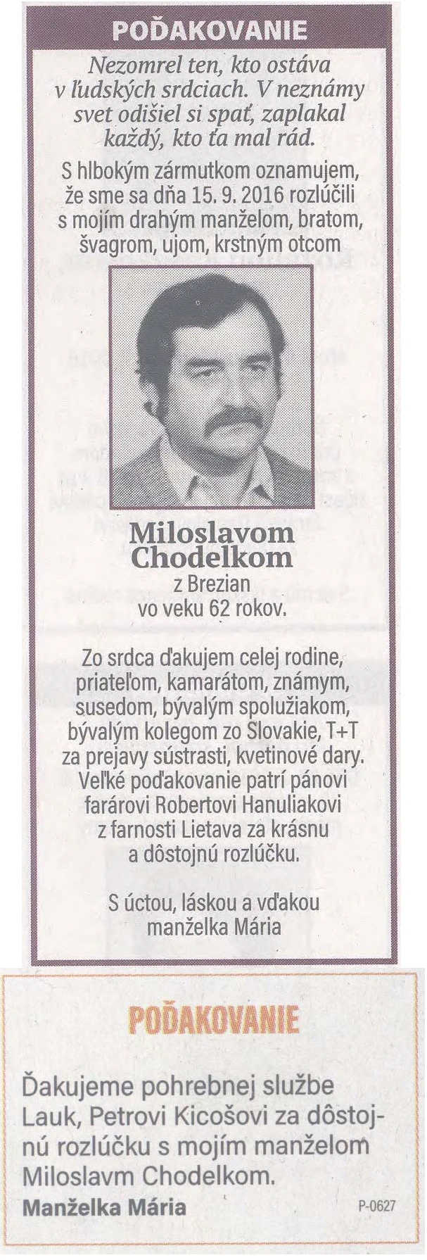 Poďakovanie 278 - pohrebné služby LAuK
