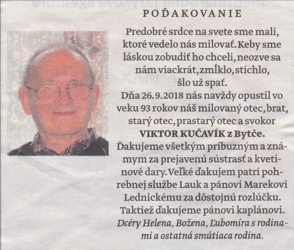 Poďakovanie 227 - pohrebné služby LAuK