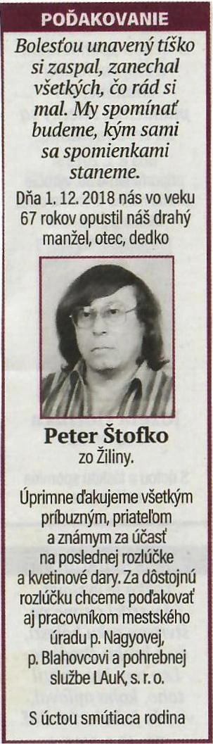 Poďakovanie 219 - pohrebné služby LAuK