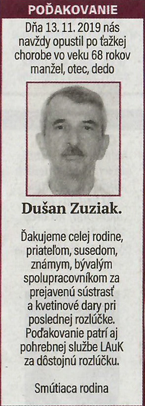 Poďakovanie 203 - pohrebné služby LAuK