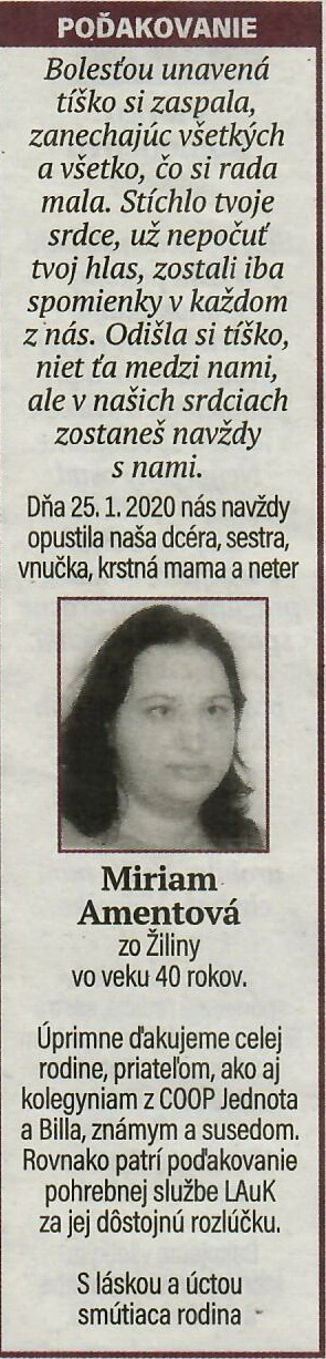 Poďakovanie 195 - pohrebné služby LAuK
